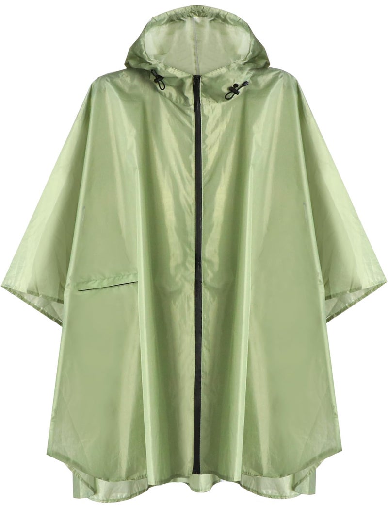 ANYOO Waterproof Rain Poncho Lightweight Reusable Hiking Hooded Coat Jacket for Outdoor Activities(Tea green) - Image 1